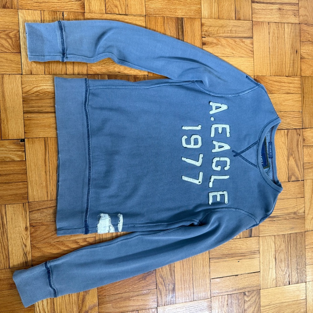 American Eagle Outfitters Vintage Distressed Blue Crewneck Sweatshirt XS